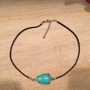 Delicate black , turquoise, and gold choker.